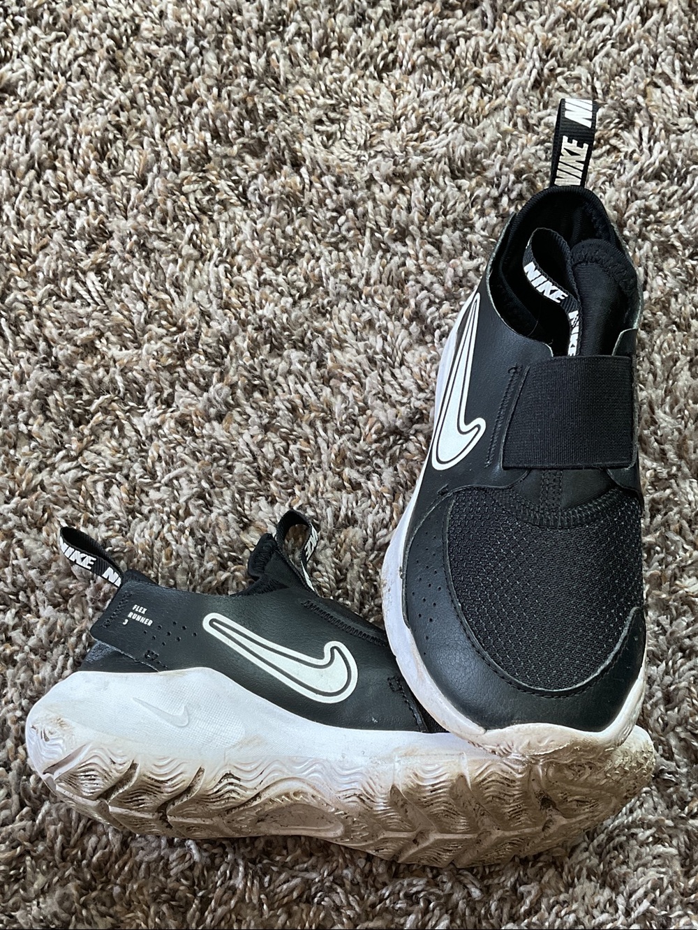 Nike Kids Black and White Slip-On Sneakers with Hook Strap